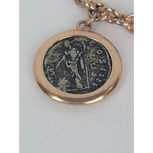 Vintage Bella Diva 18kt Rose Gold Plated Bronze Roman Coin Charm Bracelet