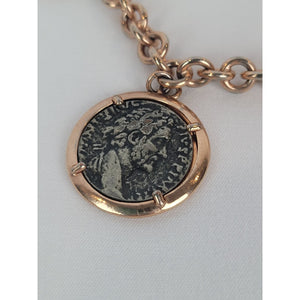 Vintage Bella Diva 18kt Rose Gold Plated Bronze Roman Coin Charm Bracelet