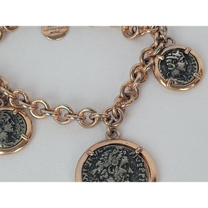 Vintage Bella Diva 18kt Rose Gold Plated Bronze Roman Coin Charm Bracelet