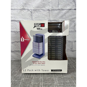 Iomega Zip 100MB 16 Disks Storage Tower NIB PC Formatted Data Storage Clear Vtg