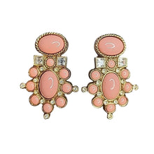 Load image into Gallery viewer, VTG 1995 Elizabeth Taylor for Avon Salmon Pink Cabochon Crystal Clip Earrings