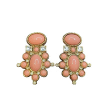 Load image into Gallery viewer, VTG 1995 Elizabeth Taylor for Avon Salmon Pink Cabochon Crystal Clip Earrings