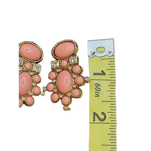 VTG 1995 Elizabeth Taylor for Avon Salmon Pink Cabochon Crystal Clip Earrings