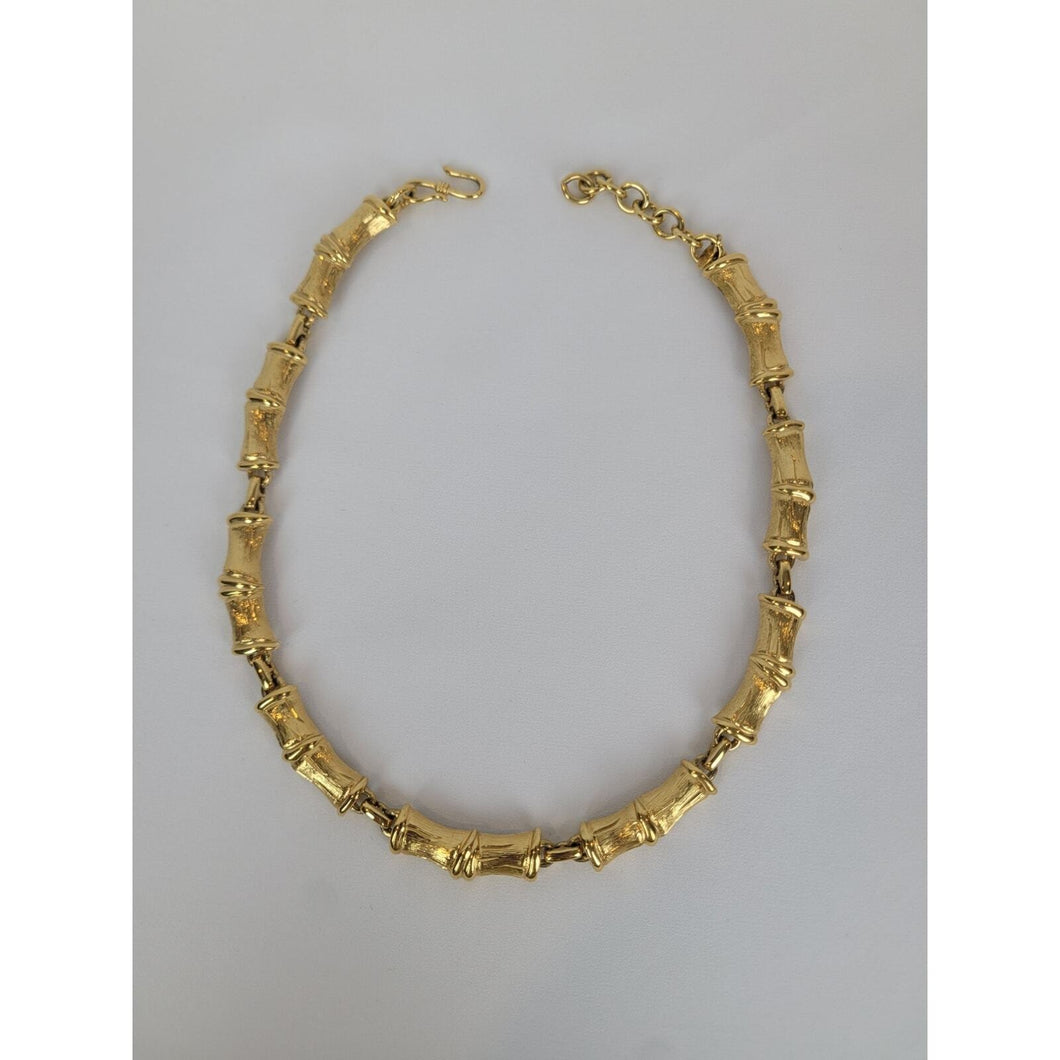 Vintage Monet Bamboo Link Brushed Gold Tone Necklace