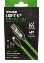 Load image into Gallery viewer, Lot of 63 PowerXcel Light-Up 2.6 Ft Micro Usb To Usb Charge/Sync Cables 2.4 A 2.6ft Cable