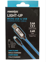 Load image into Gallery viewer, Lot of 63 PowerXcel Light-Up 2.6 Ft Micro Usb To Usb Charge/Sync Cables 2.4 A 2.6ft Cable