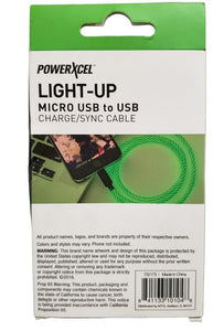 Lot of 63 PowerXcel Light-Up 2.6 Ft Micro Usb To Usb Charge/Sync Cables 2.4 A 2.6ft Cable